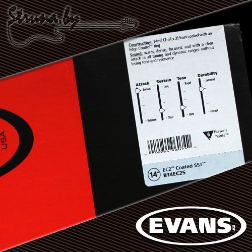 14" пластик для тома/малого барабана Evans B14EC2S EC2 Frosted