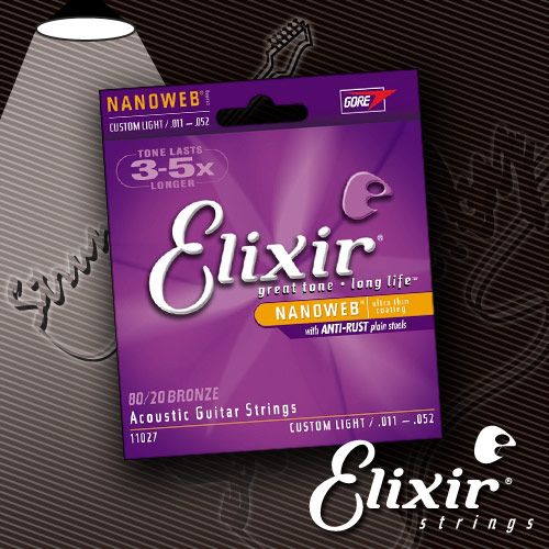 Струны для акустической гитары ELIXIR 11027 80/20 Bronze NanoWeb 11-52