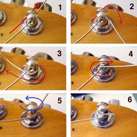 Как зафиксировать струну узлом на колке акустической гитары